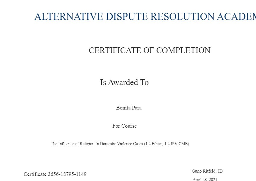 Certificate for User Bonita Para