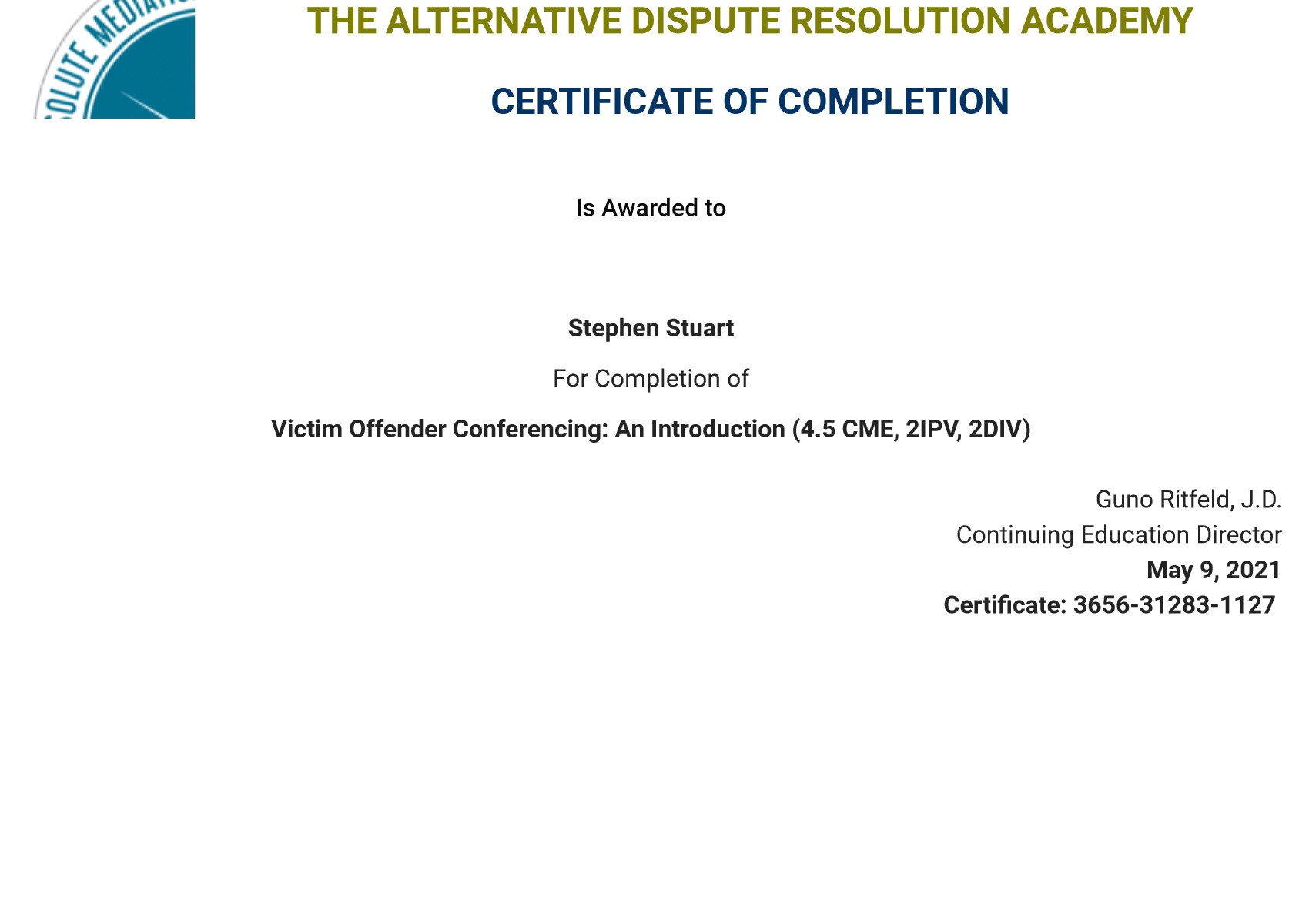 Certificate for User Stephen Stuart