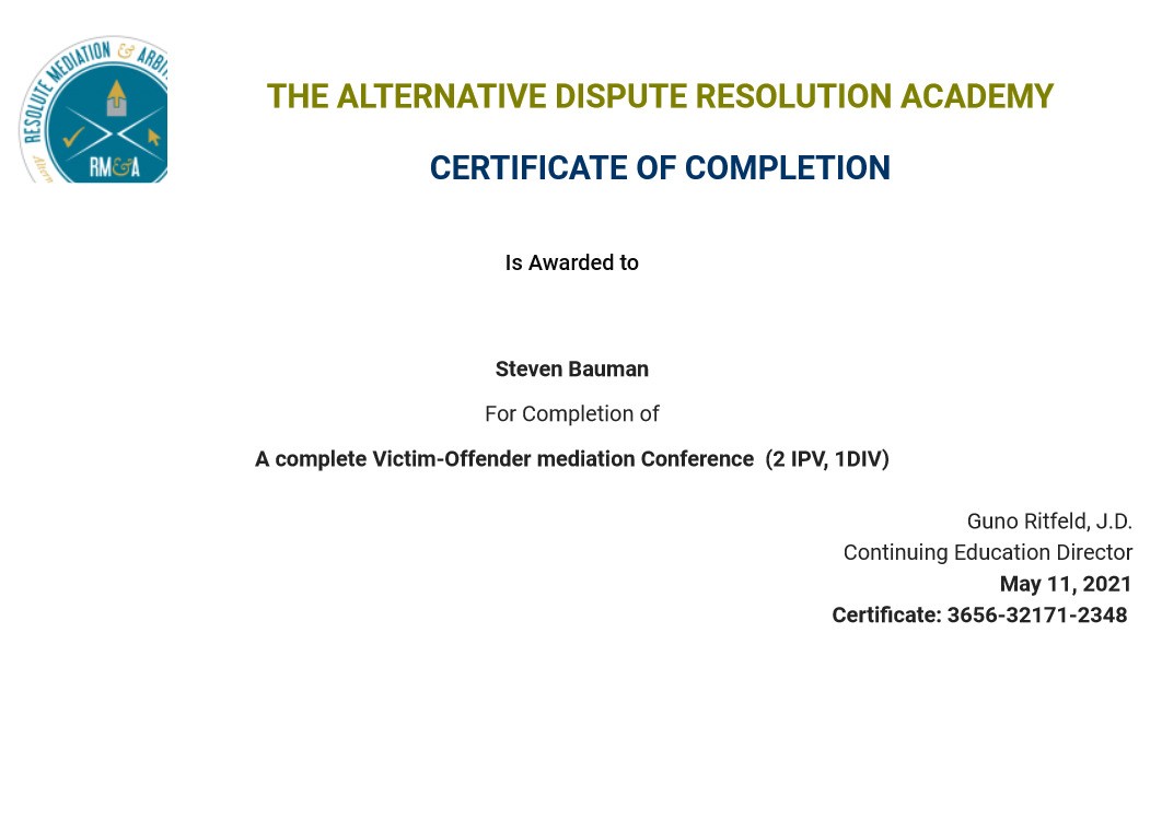 Certificate for User Steven Bauman