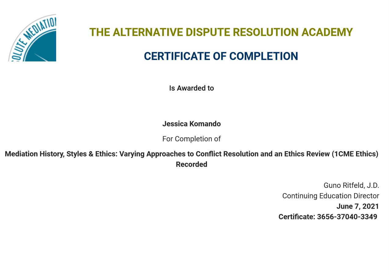 Certificate for User Jessica Komando