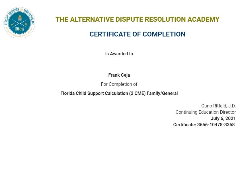 Certificate for User Frank Ceja