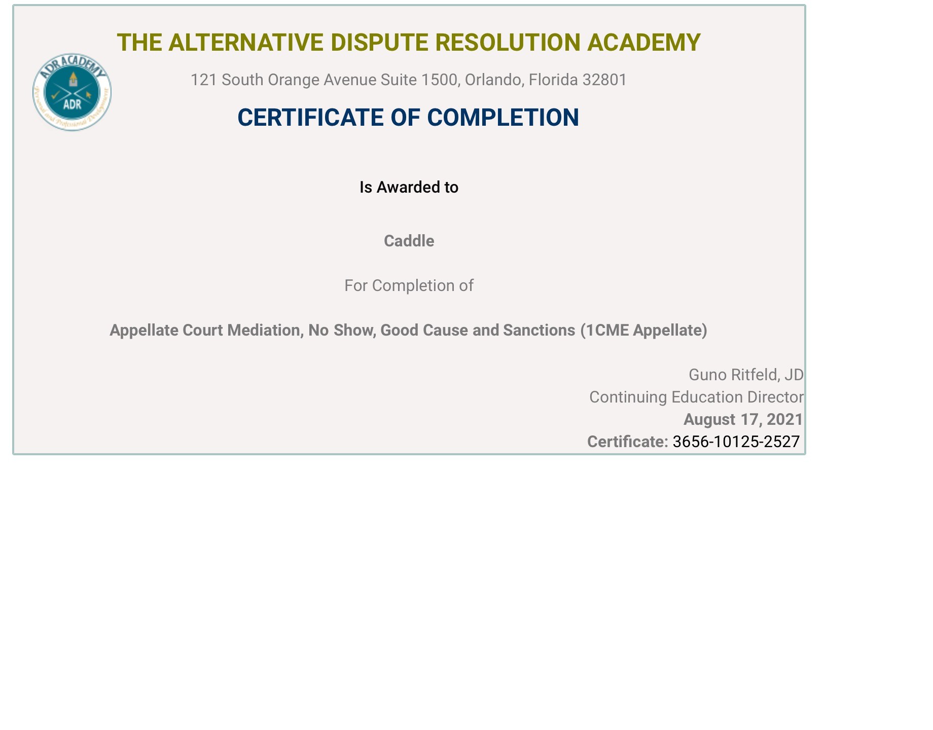 Certificate for User Caddle