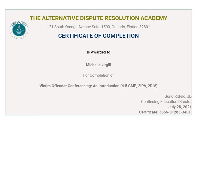 Certificate for User Michelle virgili