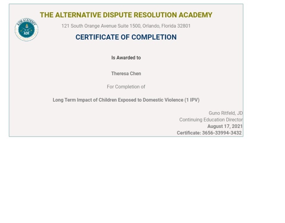 Certificate for User Theresa Chen