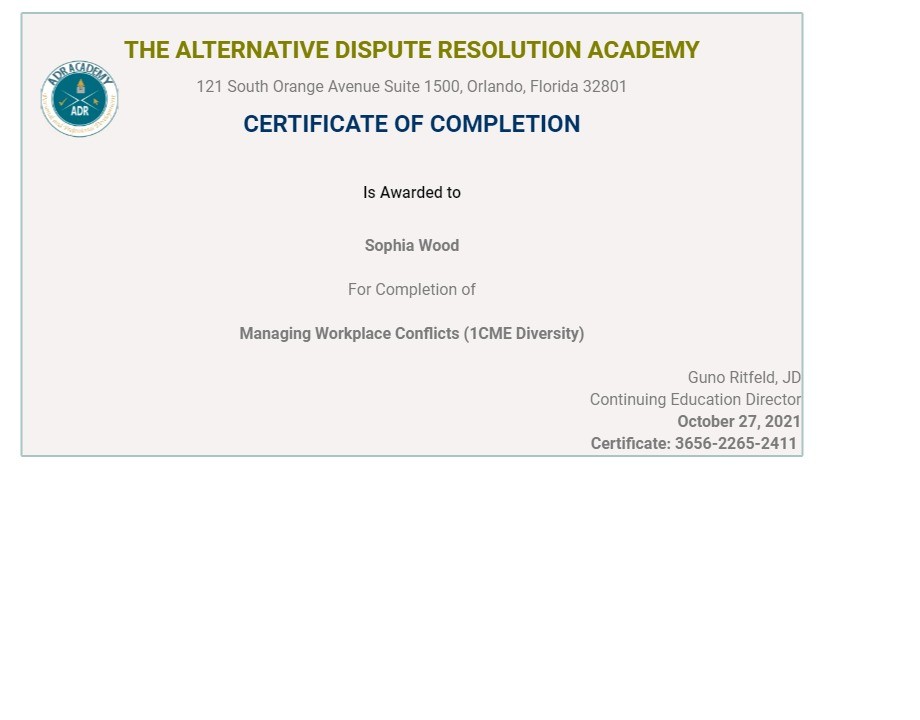 Certificate for User Sophia Wood