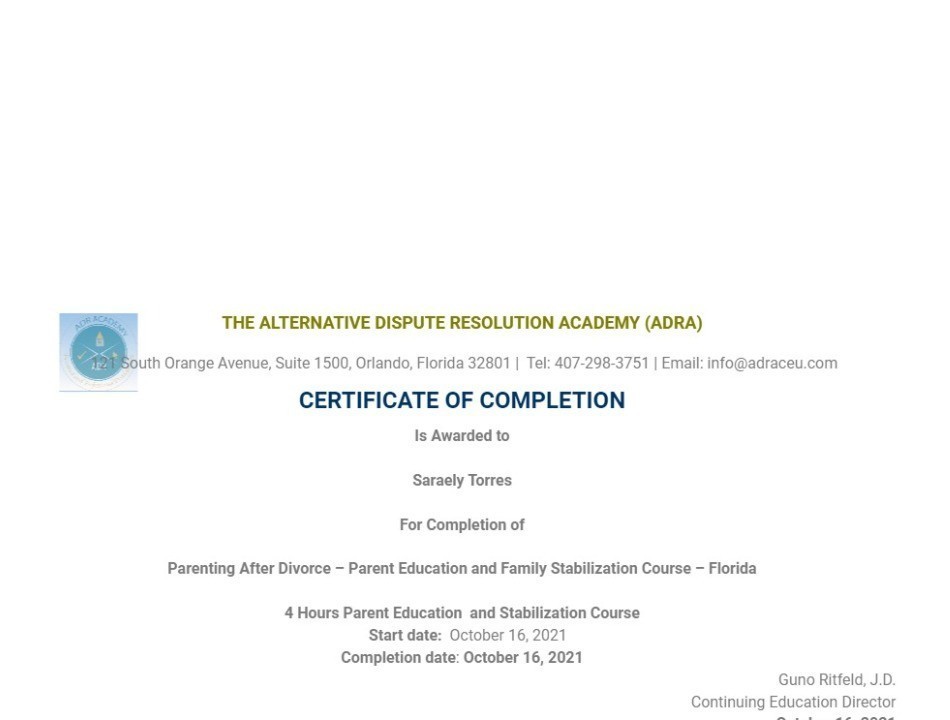 Certificate for User Saraely Torres