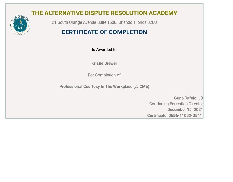Certificate for User Kristie Brewer