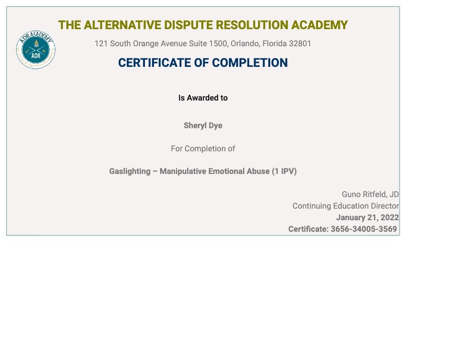 Certificate for User Sheryl Dye