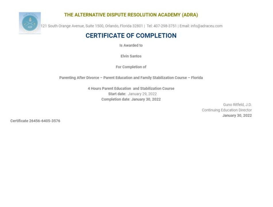 Certificate for User Elvin Santos