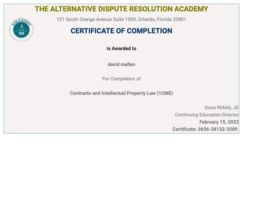 Certificate for User david mallen