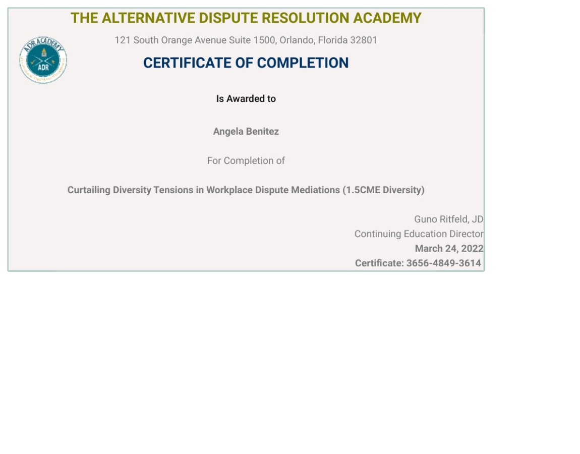 Certificate for User Angela Benitez