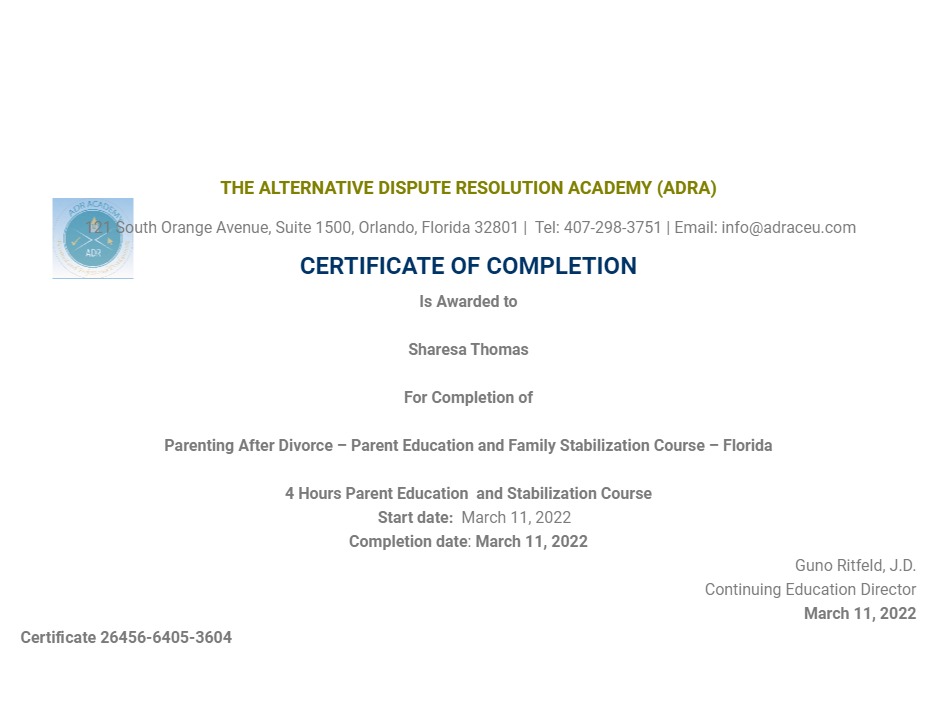 Certificate for User Sharesa Thomas