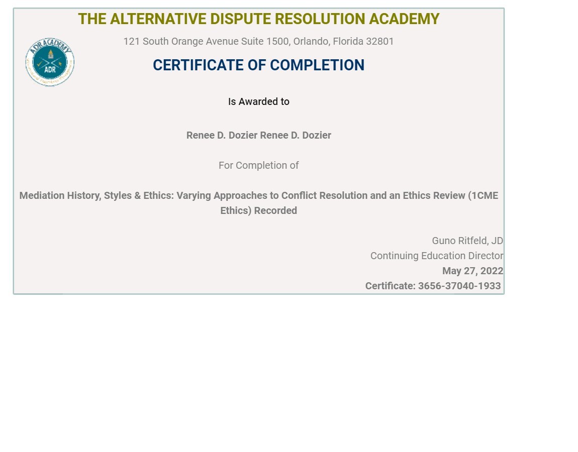 Certificate for User Renee D. Dozier Renee D. Dozier