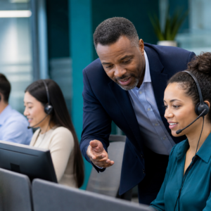 Customer service team developing professional call-center skills