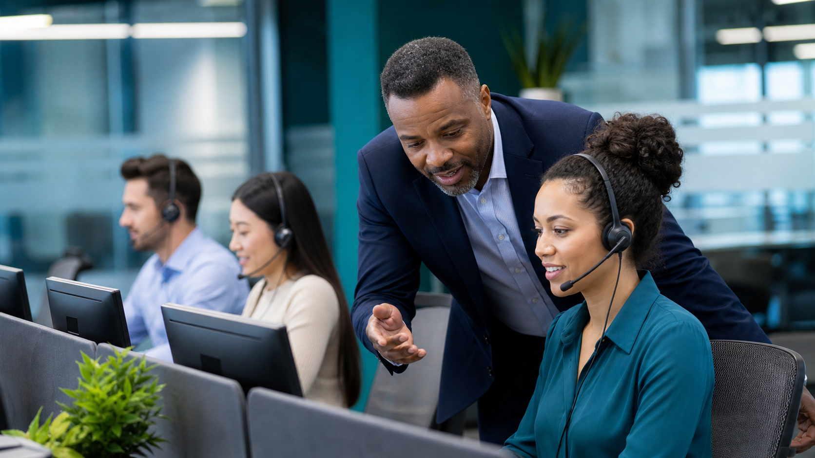 Customer service team developing professional call-center skills