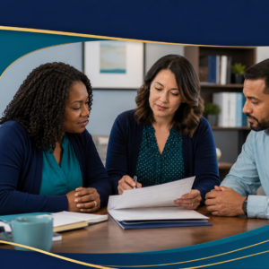 Child-welfare professionals reviewing a family safety plan