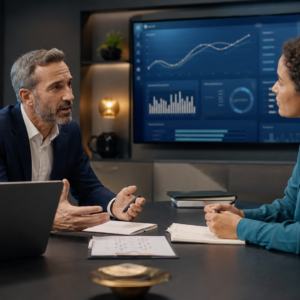Sales manager coaching a professional team for stronger performance