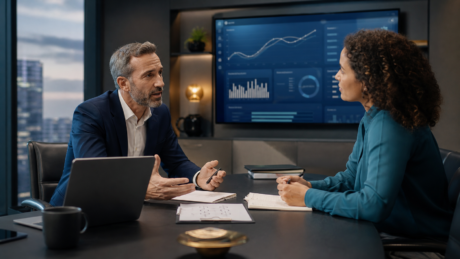 Sales manager coaching a professional team for stronger performance