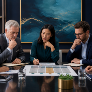 Professionals evaluating legal, ethical, and human considerations