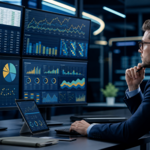 Professional analyzing advanced spreadsheet data and charts