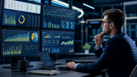 Professional analyzing advanced spreadsheet data and charts
