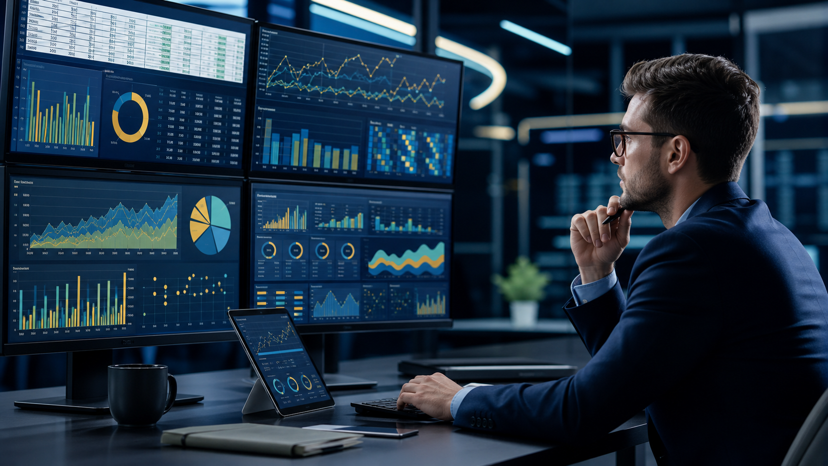Professional analyzing advanced spreadsheet data and charts