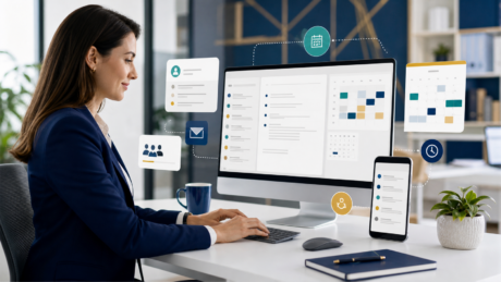 Professional managing email, calendar, and workplace communications