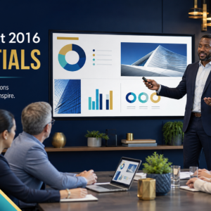 Professional creating and presenting a polished business presentation
