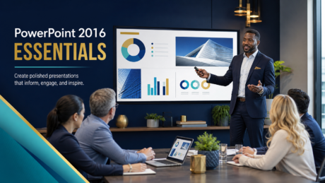 Professional creating and presenting a polished business presentation