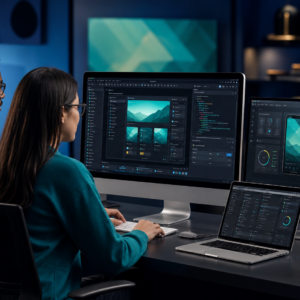 Adult learners coding and testing a modern desktop application