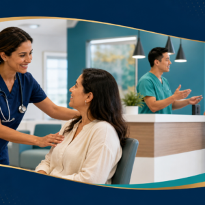 Healthcare professionals practicing respectful bilingual communication