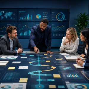 Professional team translating a strategic plan into coordinated action