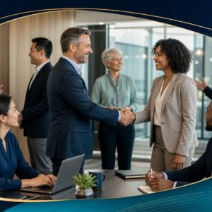 Professionals demonstrating courtesy, respect, and effective workplace communication
