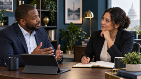 Illustrative learning scenario for ImmersiForge™ OPM Leadership Lab: The Performance Conversation Under Pressure — Premium Live Edition