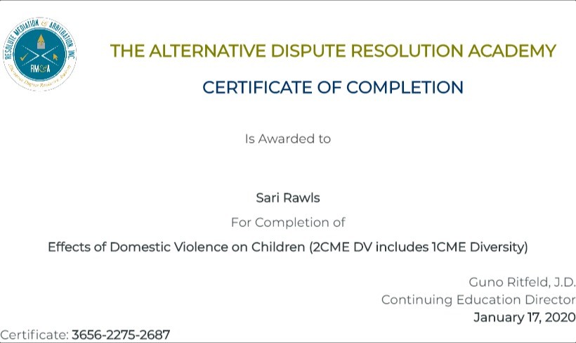 Certificate for User Sari Rawls