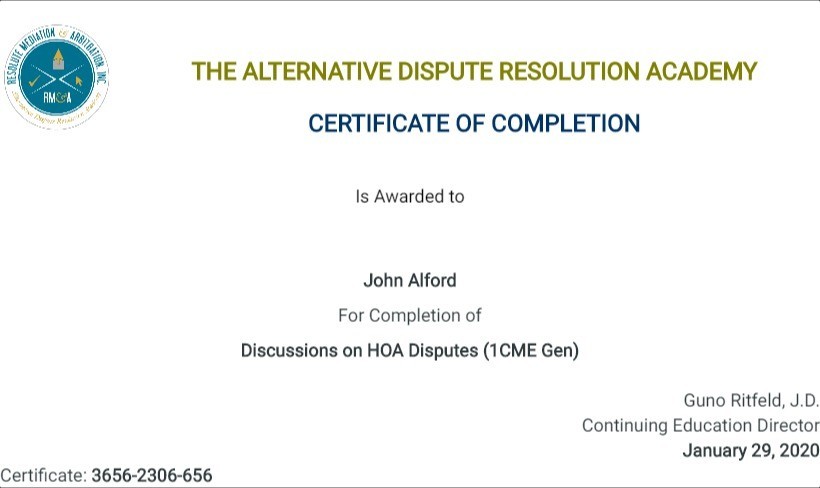 Certificate for User John Alford