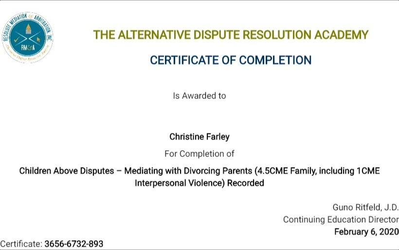 Certificate for User Christine Farley