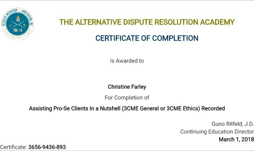 Certificate for User Christine Farley